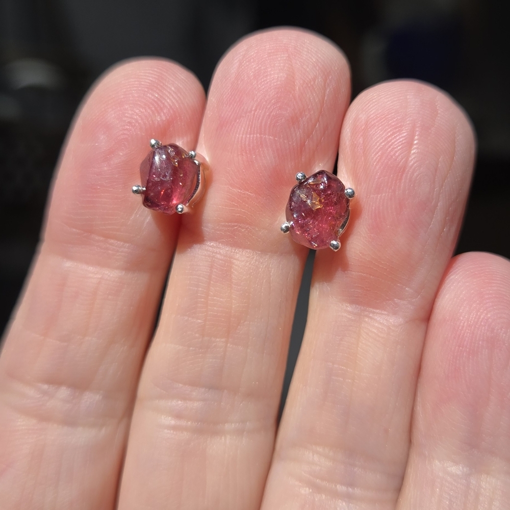 Tourmuline Rasberry RARE Natural Sterling 4k Earrings - Picture 3 of 10